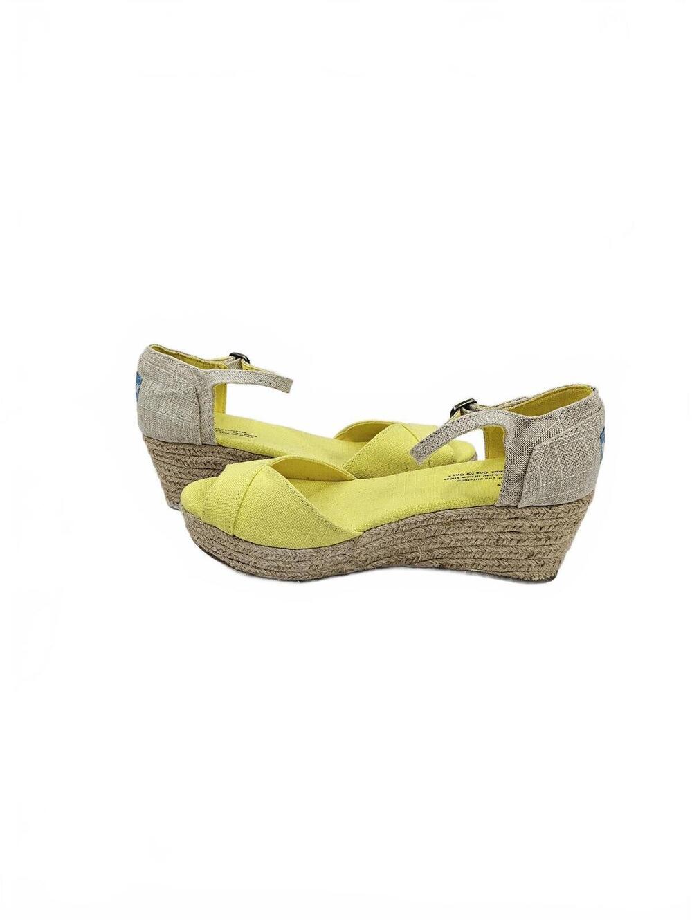 TOMS Women's Yellow Peep Toe Ankle Strap Wedge Sandals Size 8 - Picture 3 of 7